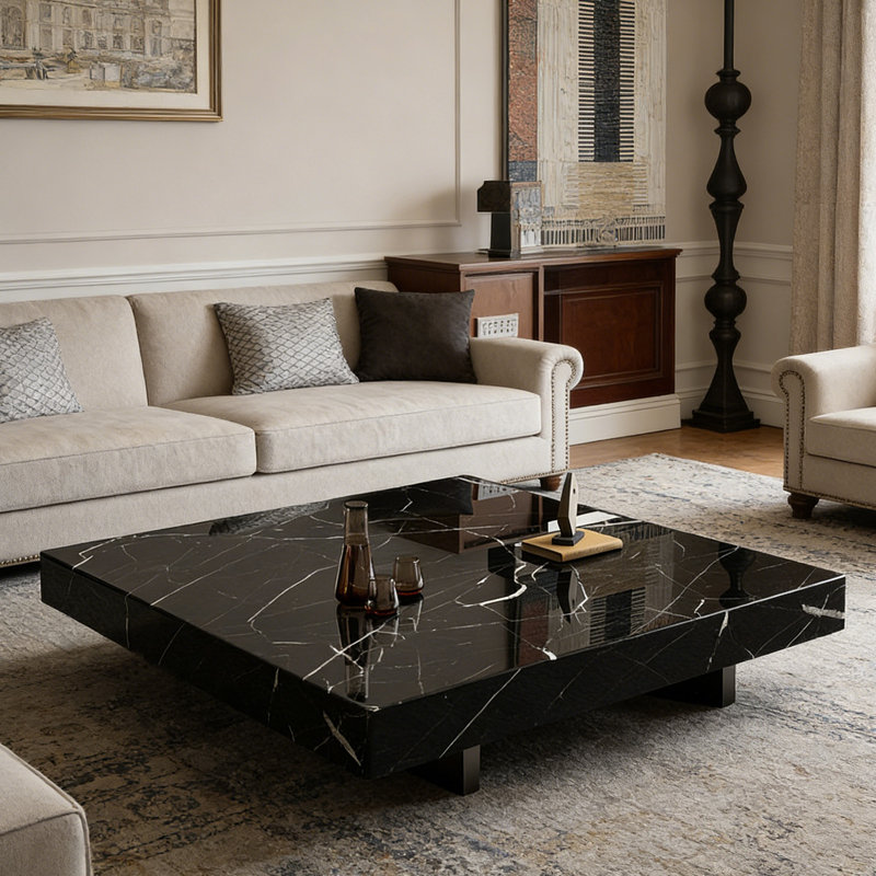 Table basse Minimalist Home, Black/White, H 11,81 po x L 47,24 po x l 47,24 po