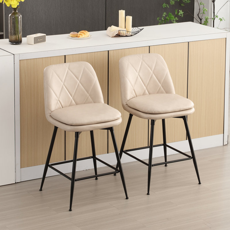 Tabourets de bar Syheem, Tabouret de comptoir (siège d'une hauteur de 25,6, Crème