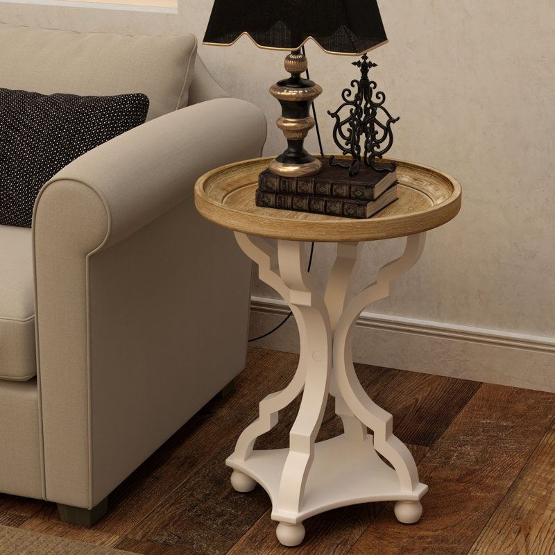 Natural Wood Tray Top End Table Set with Curved Legs