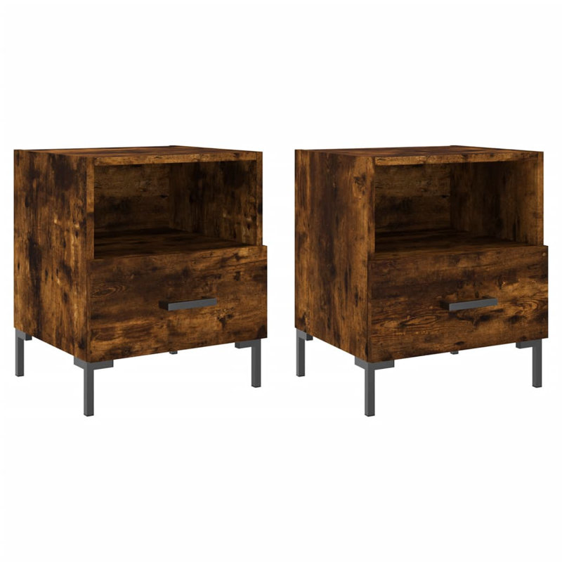 Aaeryn 40cm W Iron Bedside Table, Smoked Oak