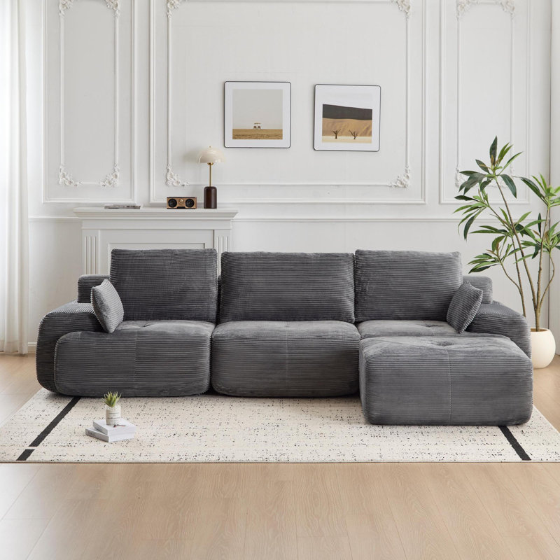 Canapé moderne en mousse à mémoire de forme compressée, grands canapés modulaires pour le salon, canapé modulaire Cloud pour animaux de compagnie, tissu en velours côtelé, causeuse très profonde, sans assemblage avec coussins, gris