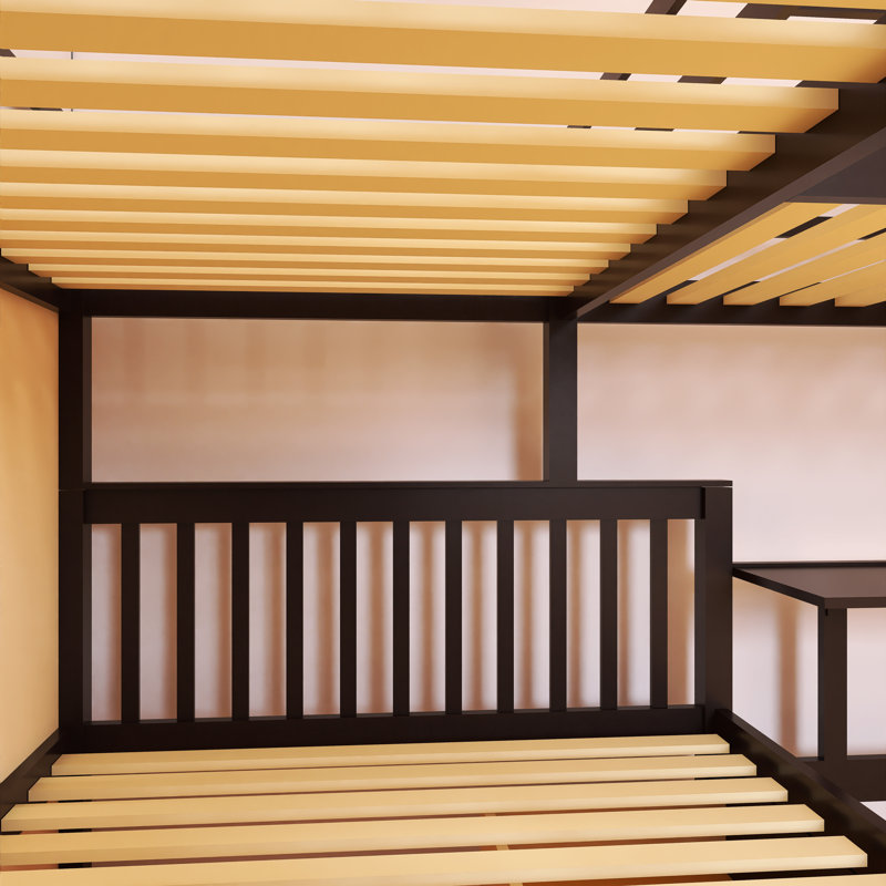 Solid Wood Frame Twin-Twin over Full L-Shaped Bunk Bed With 3 Drawers, Portable Desk and Wardrobe, Espresso