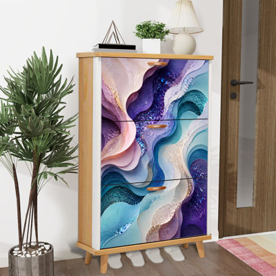 Shoe Storage Cabinet with 3 Flip Drawers for Abstract Layered Paper Blue Purple Glitter Highlights Shoe Rack Storage Organizer