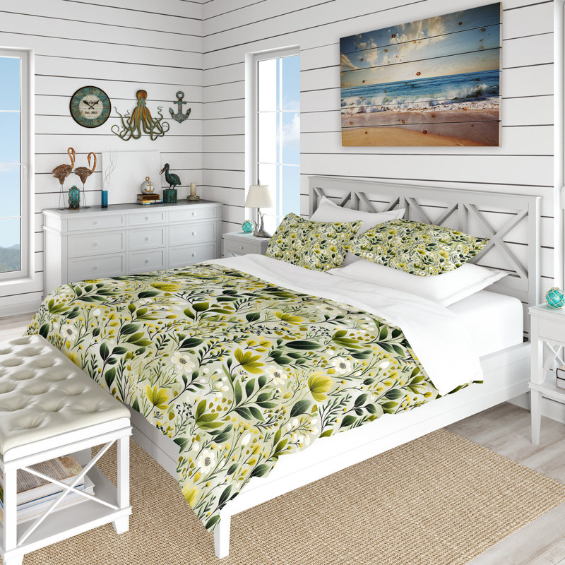 Ensemble de housse de couette Meadow Greenery Botanical Green I, Housse de couette simple + 1 taie décorative stan