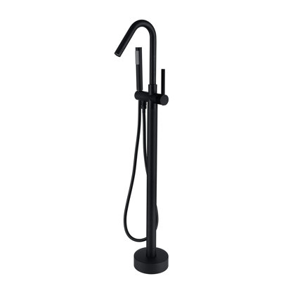 Matt Black Freestanding Bathtub Faucet With Hand Shower - Metal Structure 44.47 In. Depth, 7.82 Width, 7.09 Height Full Spray Bathroom Remodel Initiative Build Body