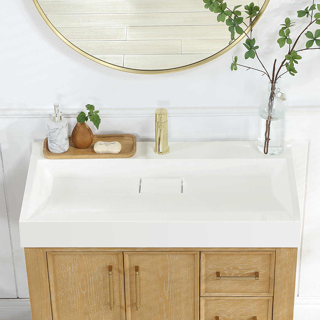 Cedrice 35.4 in. Rectangular White Composite Granite Stone Console Bathroom Vanity Sink Wade Logan®
