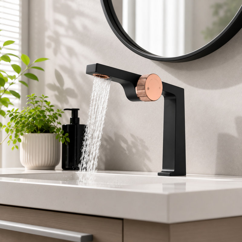 Single-Hole Single-Handle Bathroom Faucet, Matte Black/Rose Gold