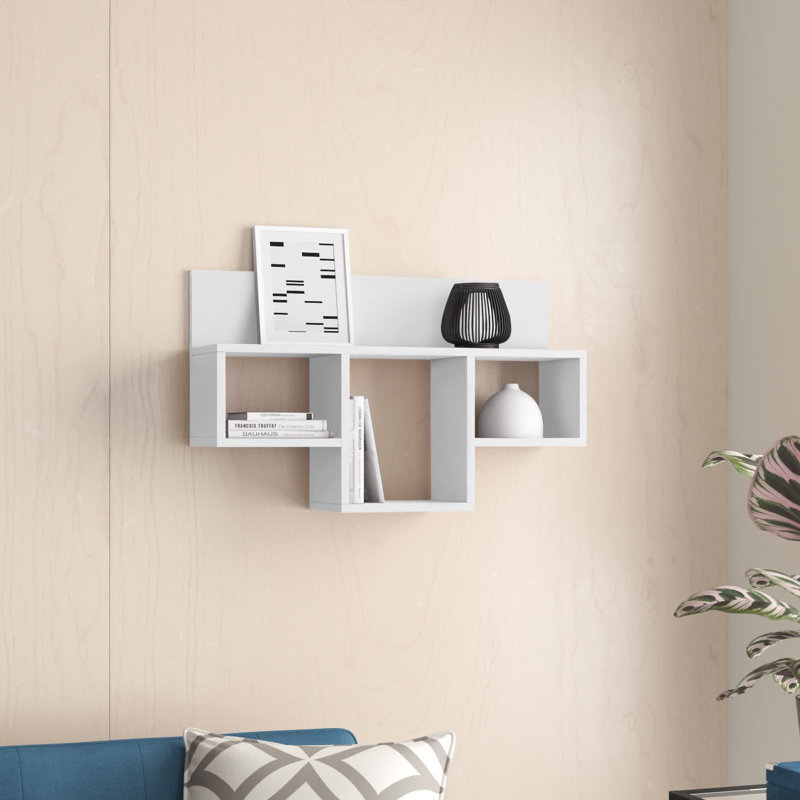 4 Piece T-Shaped Floating Shelf, White