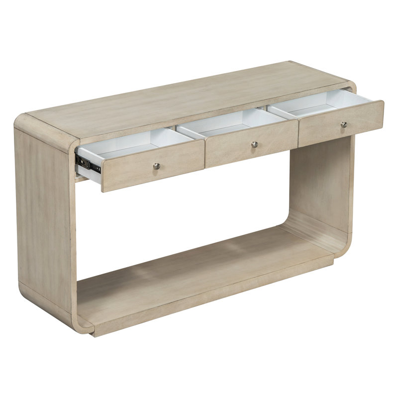 Console antique avec tiroirs et pieds courbés, Natural/Beige