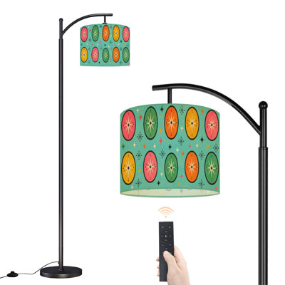 Arc Floor Lamp with Adjustable Lampshade Retro Colorful Standing Lamp 3 Color Temperatures Dimmable Tall Pole Lamp with Foot Switch for Bedroom