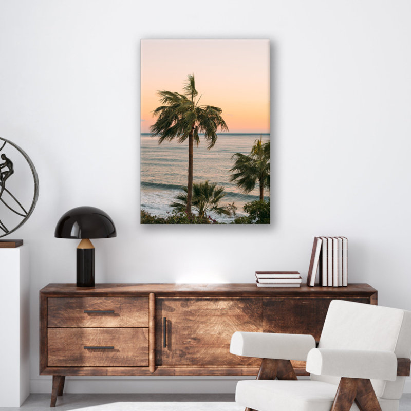 Ocean Palm Trees Print - Tropical Beach Landscape Wall Art - Palm Tree Ocean View Canvas Poster - Coastal Sunset Nature Artwork - Travel Island Decor - Serene Seaside Wall Hanging - Modern Home Decoration Art Print