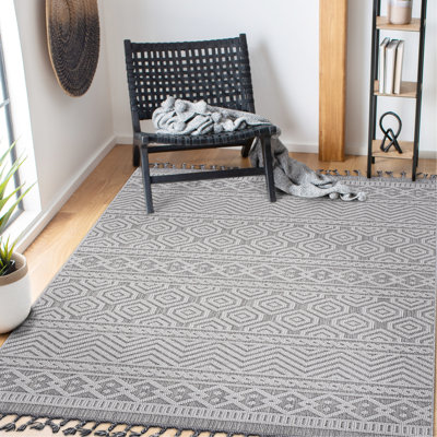 Tapis tissé et géométrique, 6 x 9, gris / blanc, teint, sans perte de poils, sans danger pour les animaux de compagnie, tapis 6 x 9, motif gris / blanc, teinture, cuisine / salle à manger, salon