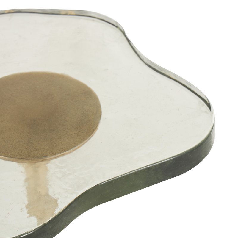Table d'appoint en aluminium avec piédestal et plateau en verre texturé