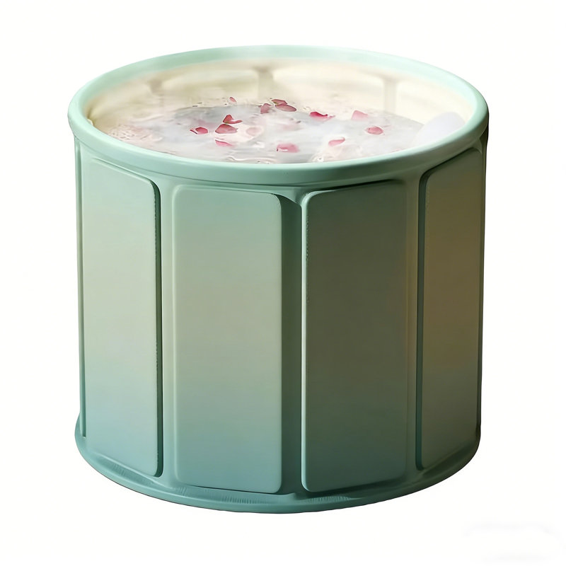 Lake Water Green Foldable Bathtub, Portable Space-Saving Soaking Tub for Balcony & Small Bathroom, Durable PVC Spa Tub, 31.5"D x 25.5"H