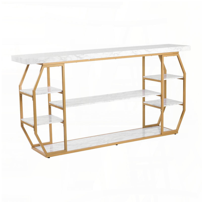 3-Tier Marble Console Table - Modern Gold Geometric Frame