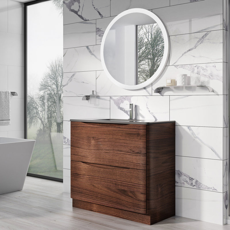 Stanhope 900mm Single Bathroom Vanity with Integrated Glass Basin, Grey