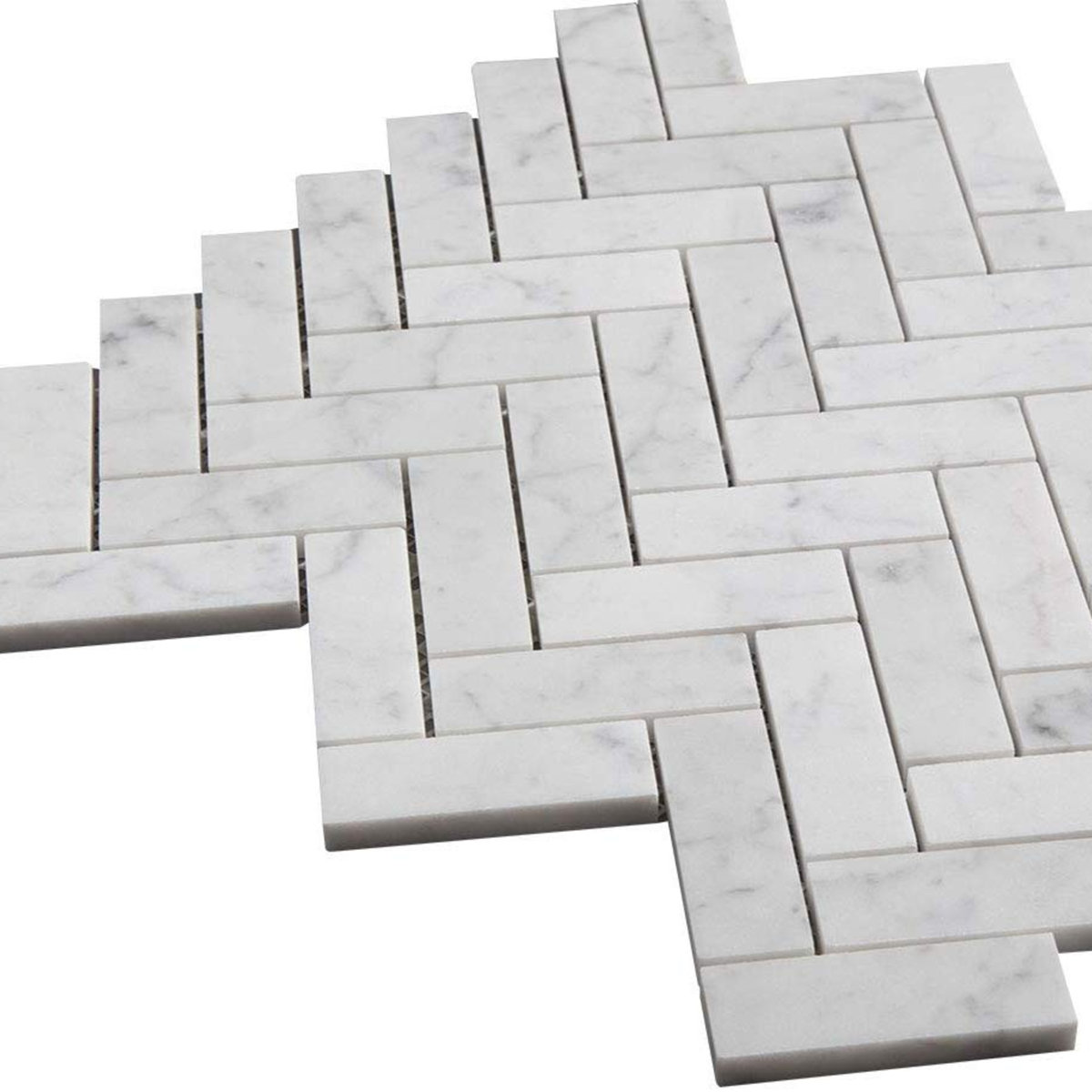 Porpora 12” x 12” Carrara White Herringbone Mosaic Marble Tile Sheets ...