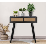 31" Console Tables For Entryway, Vanity Desk Rattan Dresser Side Table Black Entry Table Narrow Console Table Modern Hallway Table Boho Sofa Table