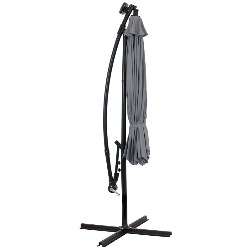 10' Offset Cantilever Umbrella with Solar Lights and Air Vent - Smoke, Gray