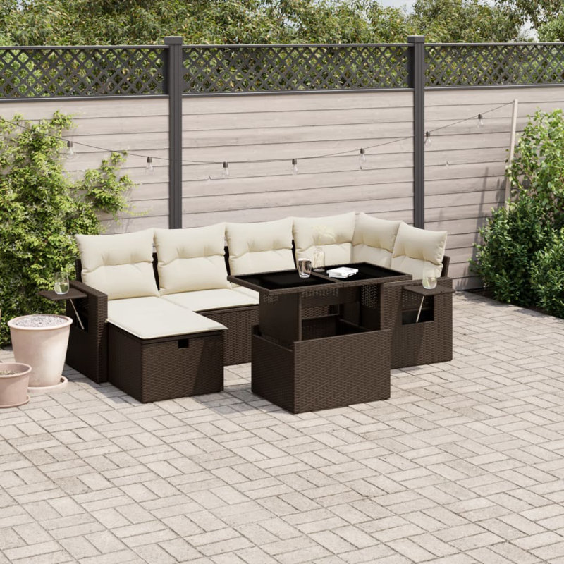Ensemble de canapé de jardin en rotin PE brun Vidaxl, acier thermolaqué grand