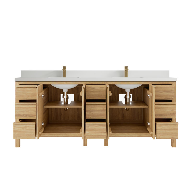 Ensemble de meuble-lavabo double 84 po Elizabeth, Brun clair, Blanc
