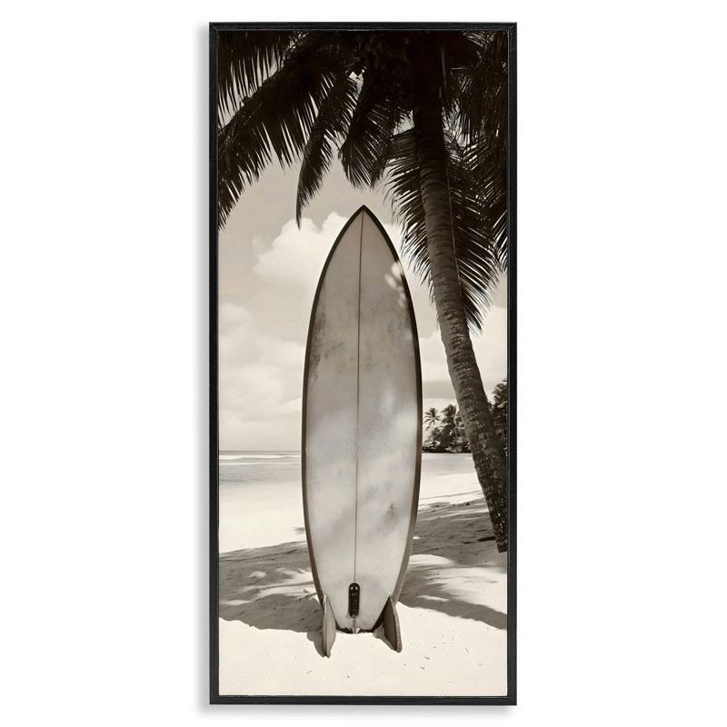 Giclée encadrée de paradis de surf monochrome, design par LSR Design Studio, H 24 po x l 10 po, Giclée encadrée noir minuit