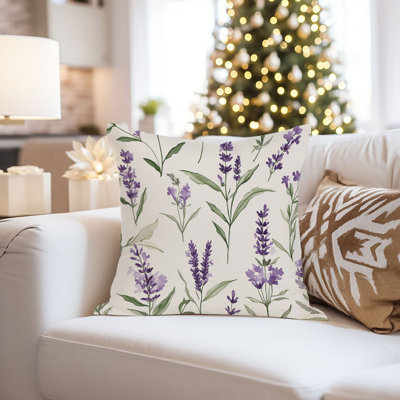 Botanical Lavender Flowers Pattern Cottage Throw Pillow Cover