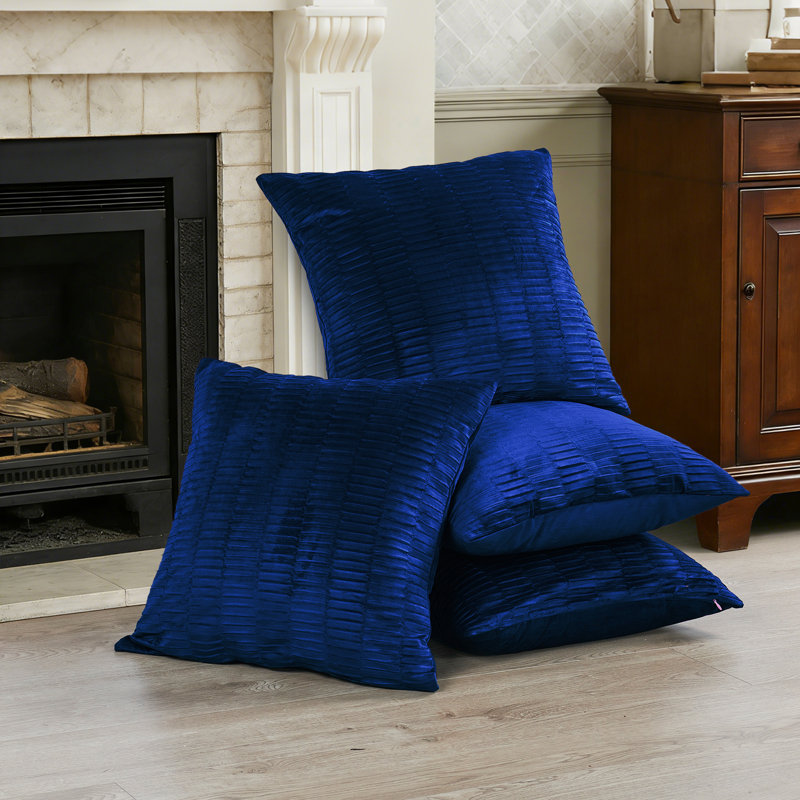 Velvet Pleated Throw Pillow Cover, Blue