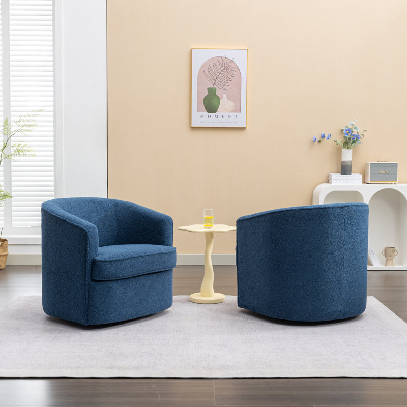 Burnsfield Upholstered Swivel Barrel Chair, Navy Polyester