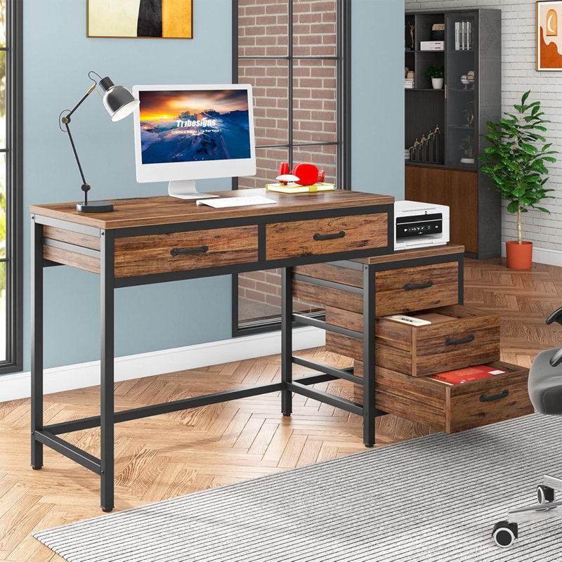 Bureau d'ordinateur 51 po réversible avec 5 tiroirs et classeur