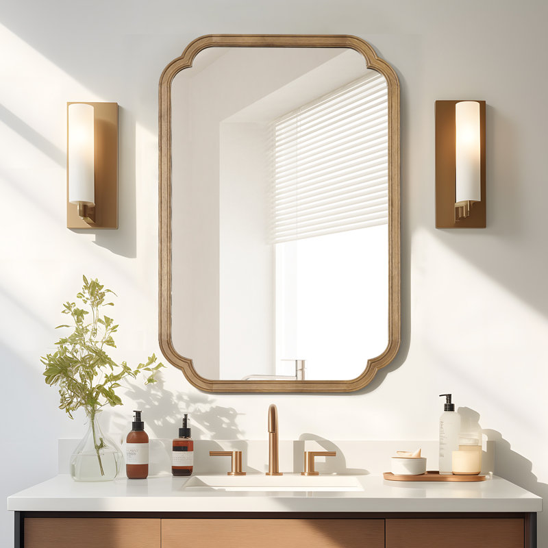 Miroir mural Ali, 36 po x 24 po, 1, Bois d'hévéa miel foncé