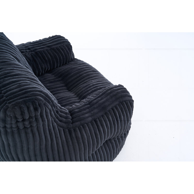 Soft Fluffy Corduroy Fabric Bean Bag Chair Filled With Memory Sponge, Black Corduroy