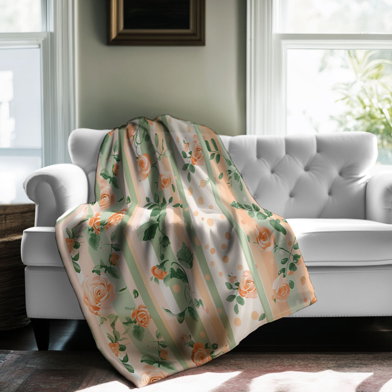 Doux pêche et motifs verts - couverture en sherpa de qualité supérieure 1 pièce, Lit simple