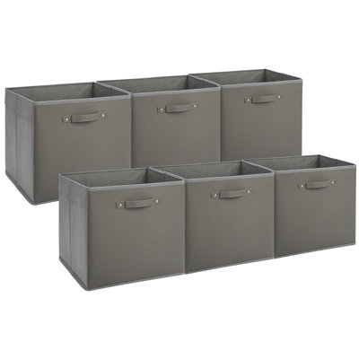 Ensemble de 6 bacs de rangement pliables en tissu de 13 pouces, cubes de rangement pliables avec poignées en similicuir, solution de rangement moderne pour tablettes, placard, vêtements, jouets, chambre de bébé, bureau à domicile - gris
