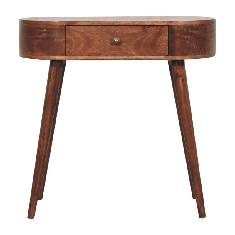California Walnut Rounded Small Console Table with Storage Drawer