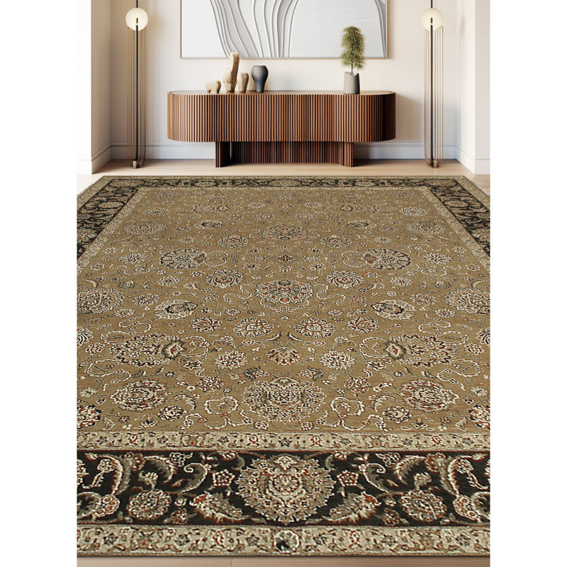 Hand Knotted Oriental Area Rug in Black/Gold/Gray, Rectangle 10' x 14'