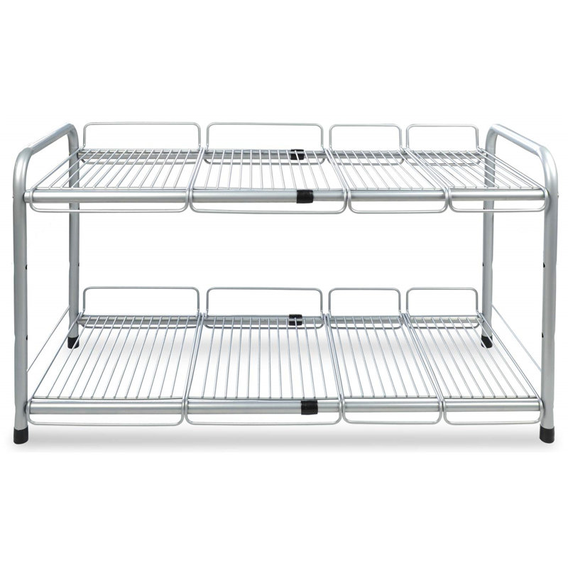Adjustable Silver 2-Tier Expandable Under Sink Shelf Organizer