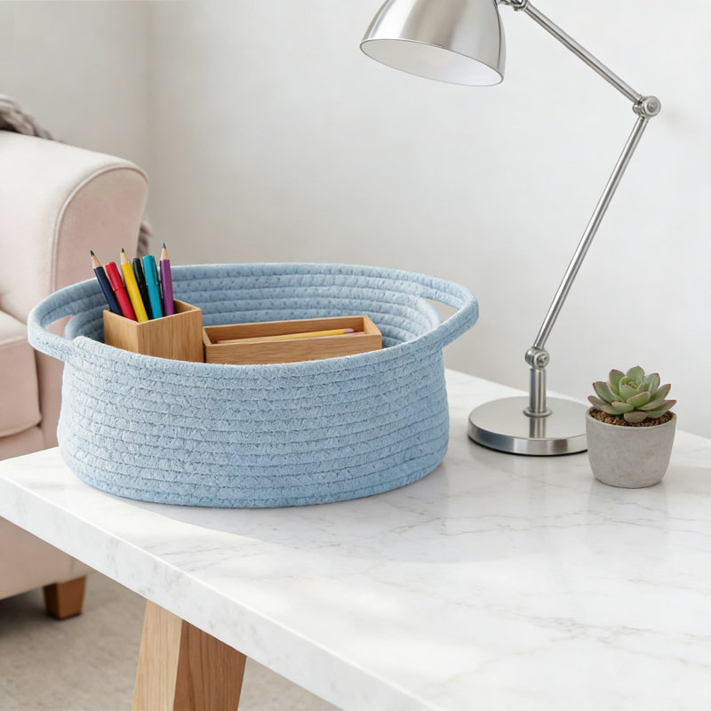 Handmade Woven Storage Basket With Handles, Decorative Organizer Bin For Shelves, Closets, And Home Decor, Natural Rope Gift Basket