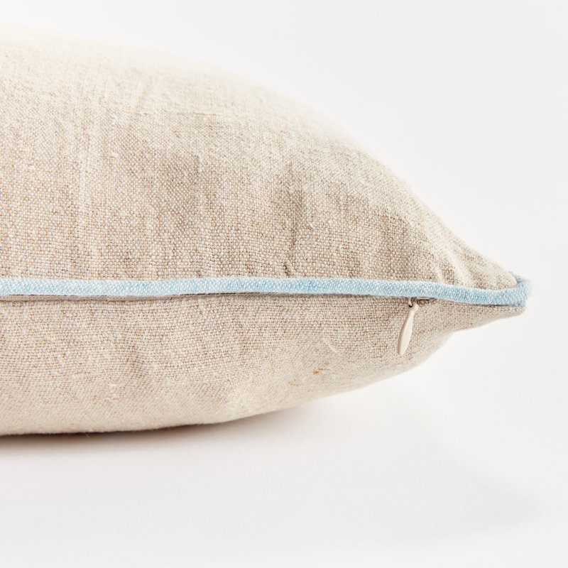 Elias Linen Pillow Cover & Insert, Flax/Blue, Rectangular 14"H x 20"W