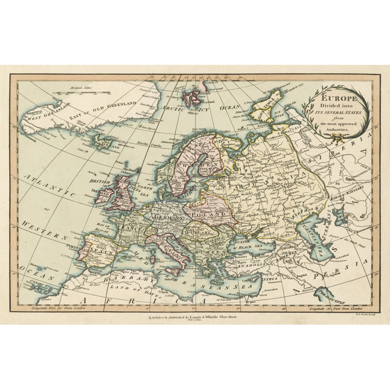 Historic Map Of Europe by Laurie & White - Wrapped Canvas Print, 30cm H x 46cm W x 3.8cm D