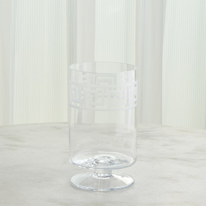 Etched Greek Handmade Glass Table Vase, 13.5" H x 7.75" W x 7.75" D
