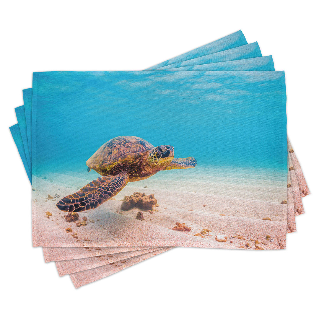 Platzmatten, Sea Turtle Underwater, hawaiisch, Aqua Zimtbraun