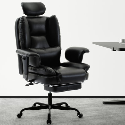 Black Computer Chair With Adjustable , Double - Layer , And Retractable Footrest Multifunctional Liftable , Extendable Footrest, Memory Foam Padding