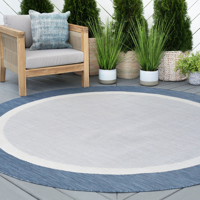 Tapis intérieur / extérieur rayé tissé à la machine Dewolf, Rond 7 pi 10 po