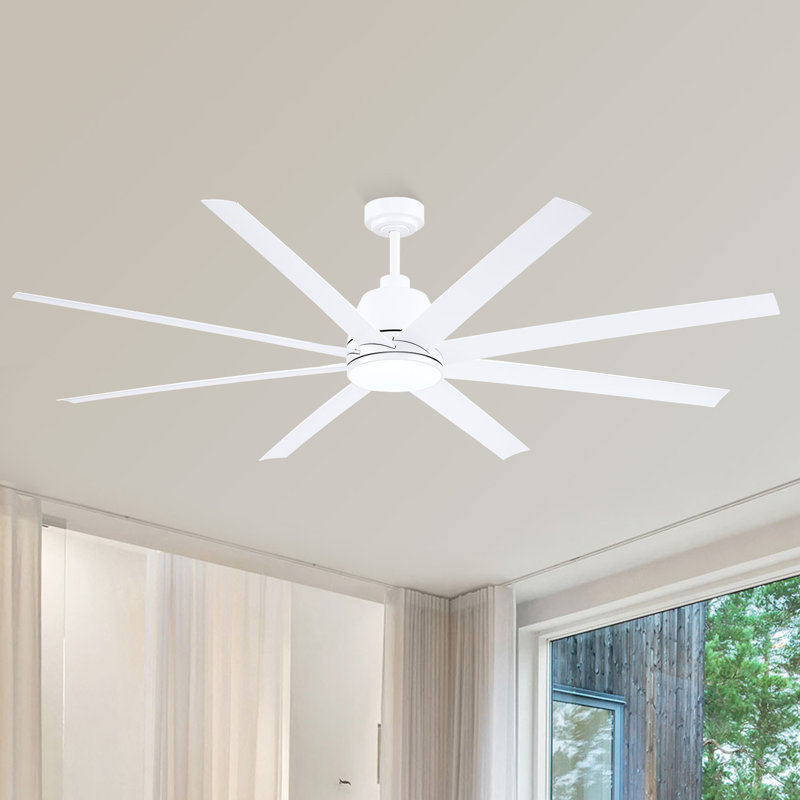 Ventilateurs de plafond 72 pouces à 8 pales de style campagne moderne avec lumières et télécommande, Blanc