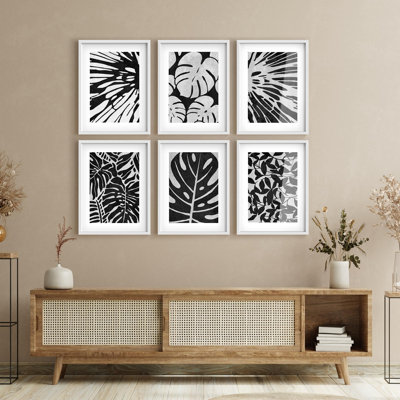 Art mural encadré, ensemble de galerie, reproduction de feuille tropicale monochrome, photographie de nature, décoration moderne pour salon, chambre à coucher, bureau