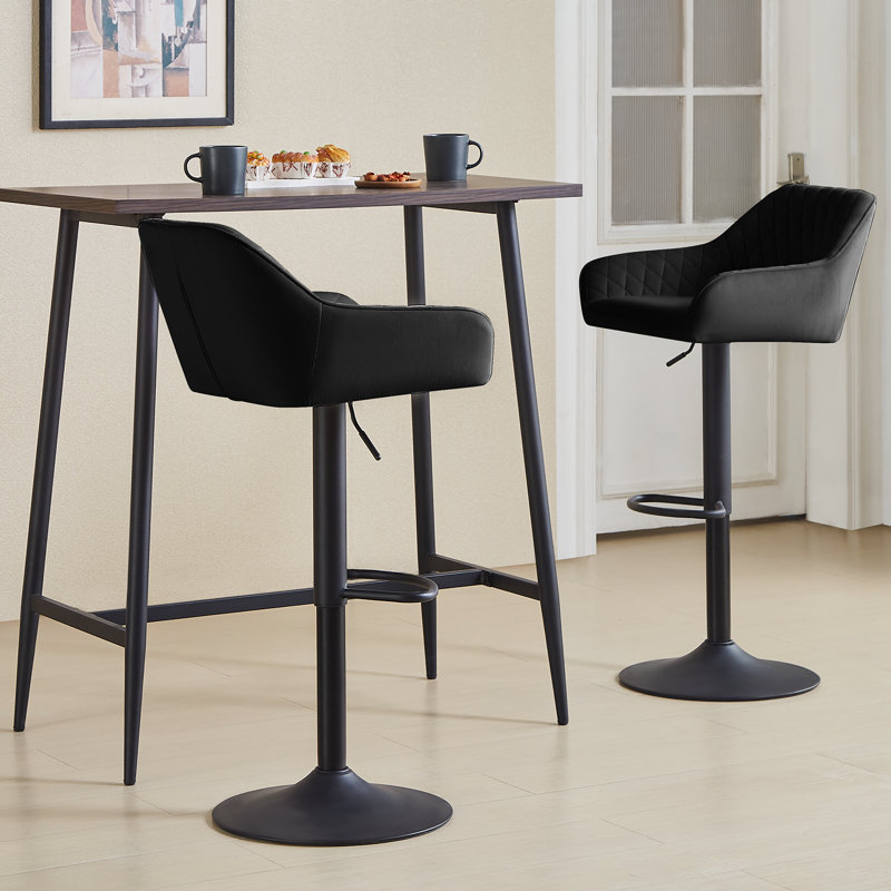 Height Adjustable Upholstered Velvet Bar Stools, Black