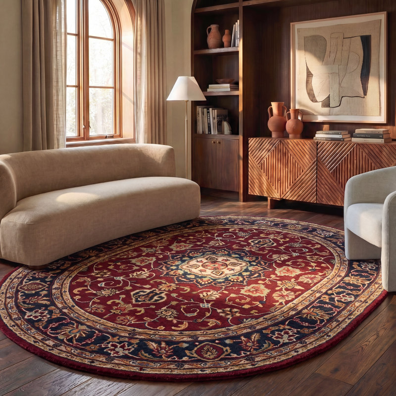 Tapis oriental en laine touffeté à la main Mcauliffe, Ovale 7 pi 6 po x 9 pi 6 po