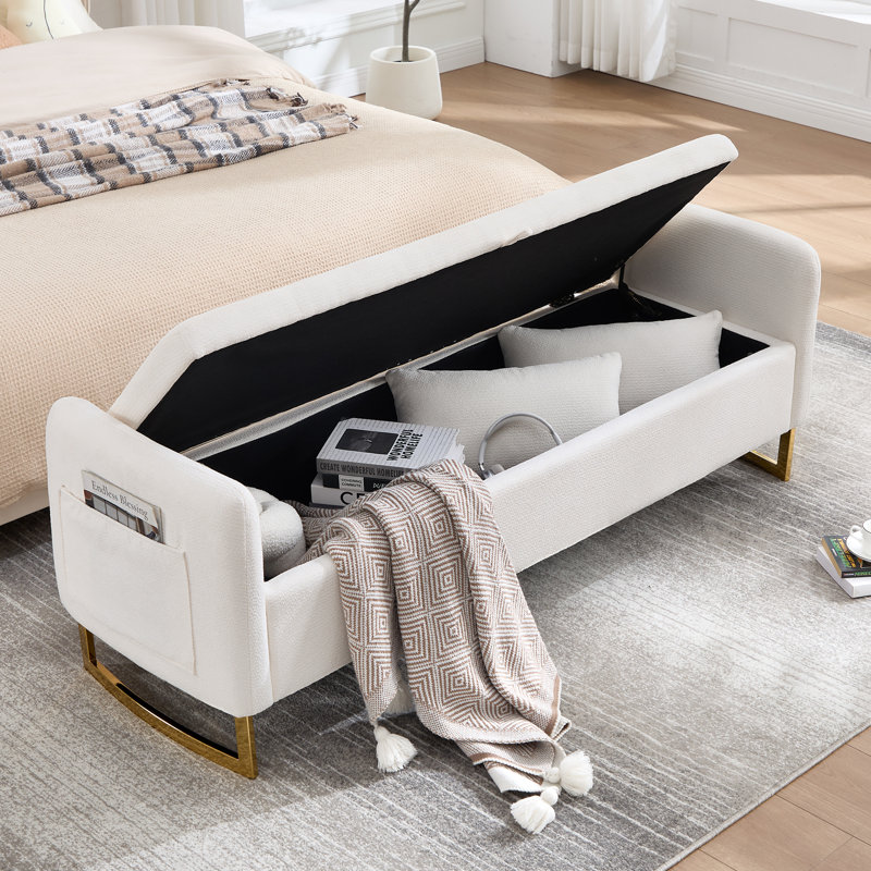 Soraiya 65'' Upholstered Storage Bench With Two Pillows, Cream