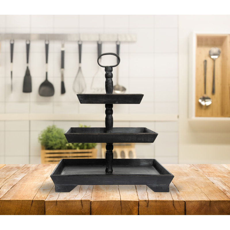 Wood Tiered Stand, Black